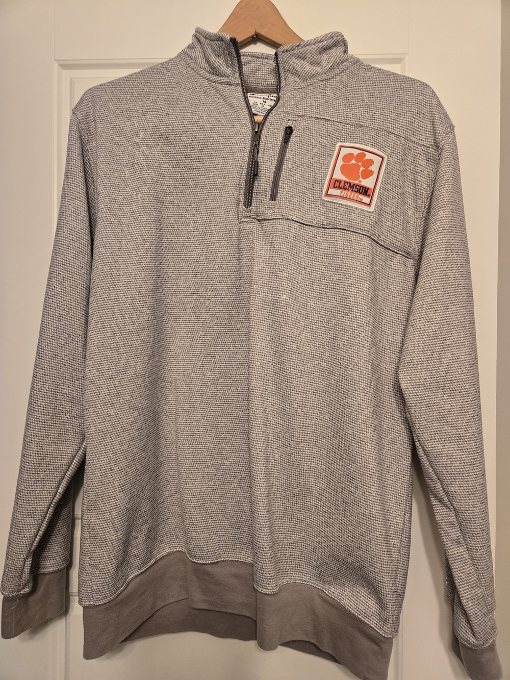 Champion Men's Light Gray Waffle Quarter-Zip Pullover with Orange Patch
